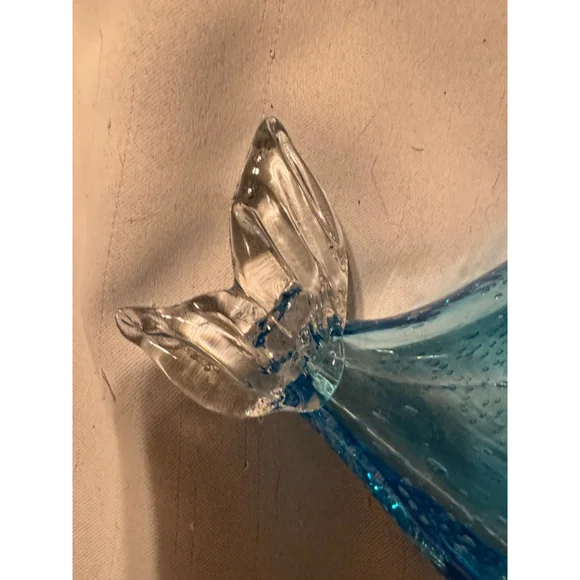 Blenko? Style MCM Hand Blown Blue Art Glass Fish Heavy Bowl Italian